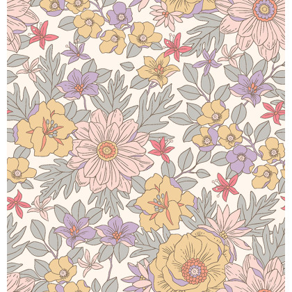 Tissu coton Lolita motif fleurs mauve - Oeko tex