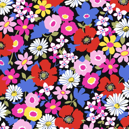 Tissu coton Coquelicot motif fleurs fond Noir - Oeko tex