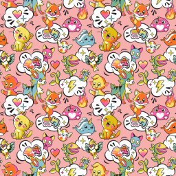 Tissu coton Cartoon motif Kawaii japonais thème Pokémons fond rose - Oeko tex