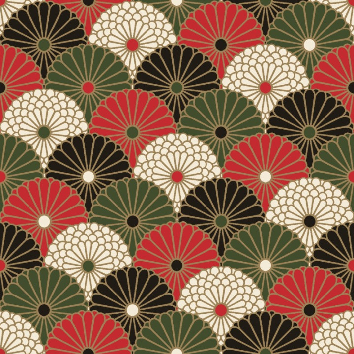 Tissu coton Enduit Hiro motifs fleurs mandala rouges