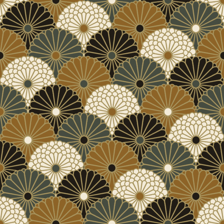 Tissu coton Enduit Hiro motifs fleurs mandala bronze