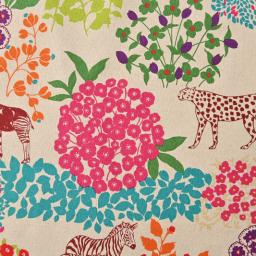 Tissu Echino pour Kokka motifs animaux de la jungle et fleurs