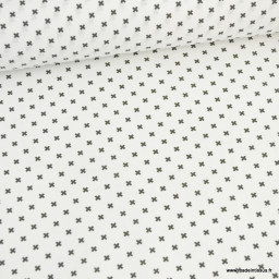Tissu popeline coton imprimé croix noires fond blanc