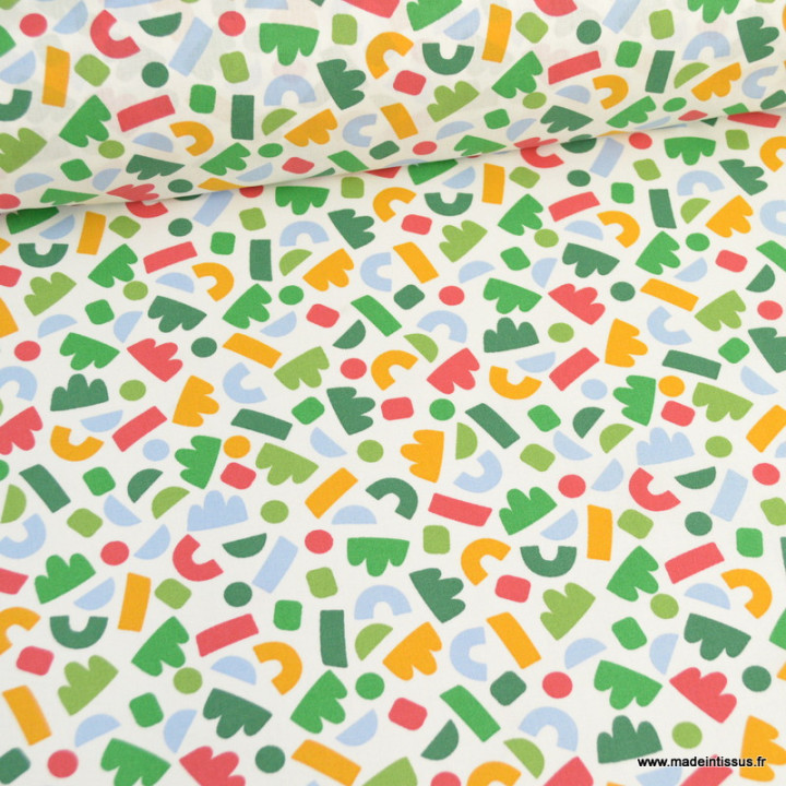 Tissu coton Beans motif graphique vert fond blanc - oeko tex