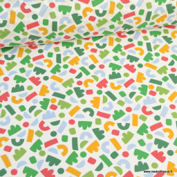 Tissu coton Beans motif graphique vert fond blanc - oeko tex