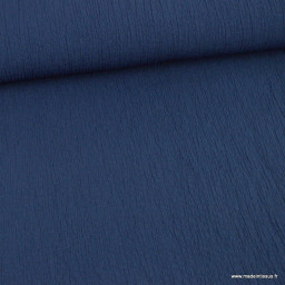 Tissu crêpe de Viscose froissé uni coloris bleu marine