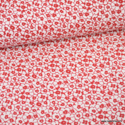 Tissu seersucker à fleurs rouge et blanc