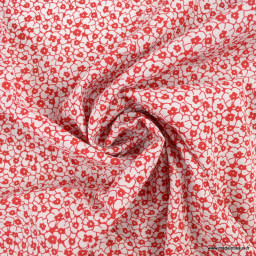 Tissu seersucker à fleurs rouge et blanc