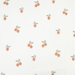 Double gaze motif oranges - clémentines fond blanc - oeko tex