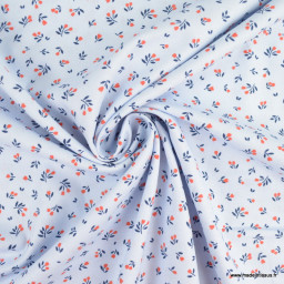 Tissu popeline Mindy motifs petites fleurs fond bleu - Oeko tex