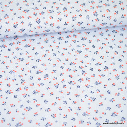 Tissu popeline motifs petites fleurs fond bleu - Oeko tex