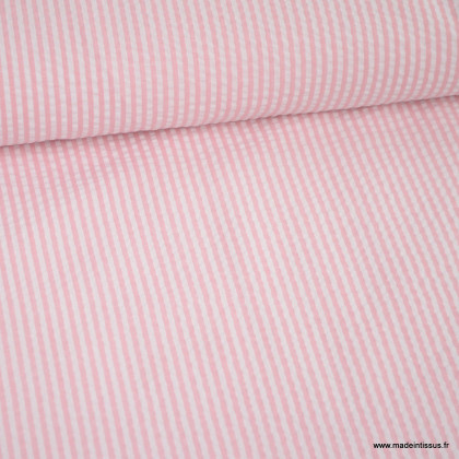 Tissu seersucker à rayures rose et blanc