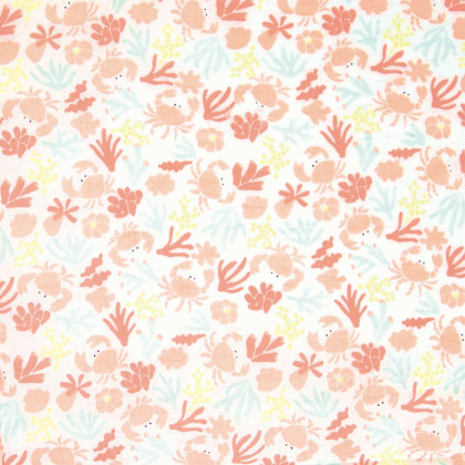 Tissu voile de coton motif fleurs et crabes - katia fabrics