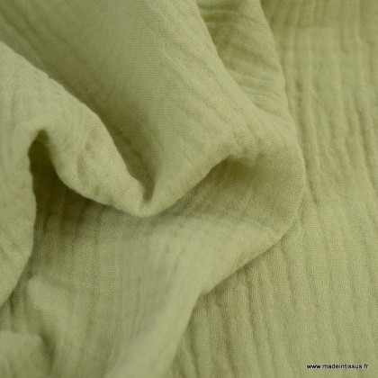 Tissu Double gaze coton Coloris vert Amande - oeko tex