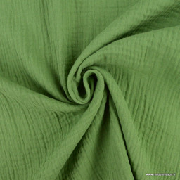 Tissu Double gaze coton Coloris vert ortie - oeko tex