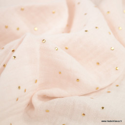 Tissu Double gaze coton Glitter à pois or coloris rose morganite - oeko tex