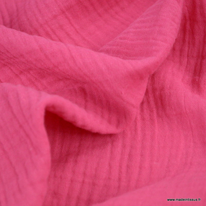 Tissu Double gaze coton Coloris rose cylamen - oeko tex