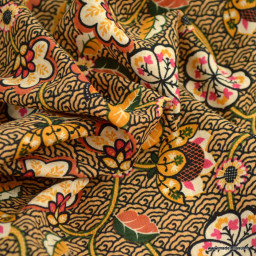 Tissu coton - viscose motif japonais fond camel