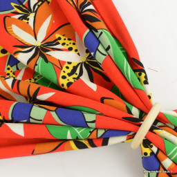 Tissu Viscose stretch motif floral fond rouge - oeko tex