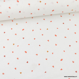 Tissu cretonne coton Coreo motifs coeurs rouges fond blanc - oeko tex