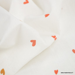 Tissu cretonne coton Coreo motifs coeurs rouges fond blanc - oeko tex