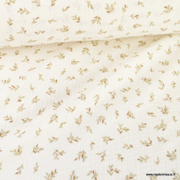Double gaze de coton Laurette feuillage fond écru -  OEKO TEX