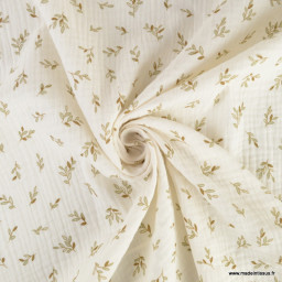 Double gaze de coton Laurette feuillage fond écru -  OEKO TEX