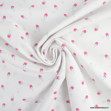 Tissu popeline motif glace esquimau fond blanc - Oeko tex