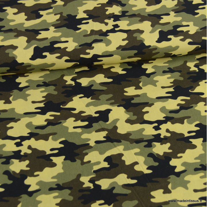 Tissu popeline motif camouflage armée