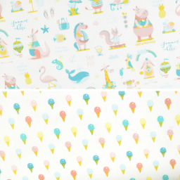 Tissu coton Sun motif animaux rose fond blanc