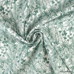 Tissu cretonne coton Herbal motifs feuilles exotique Pétrole