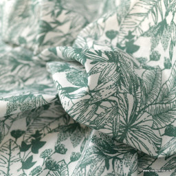 Tissu cretonne coton Herbal motifs feuilles exotique Pétrole