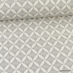 Tissu coton Kauri enduit motifs graphique gris et naturel