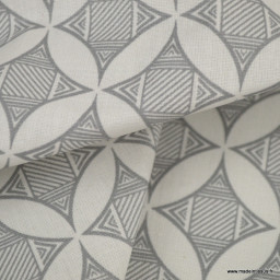 Tissu coton Kauri enduit motifs graphique gris et naturel