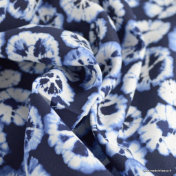 Tissu popeline de Viscose tie and dye bleu indigo