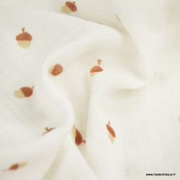 Double gaze motif glands de chêne fond blanc - oeko tex