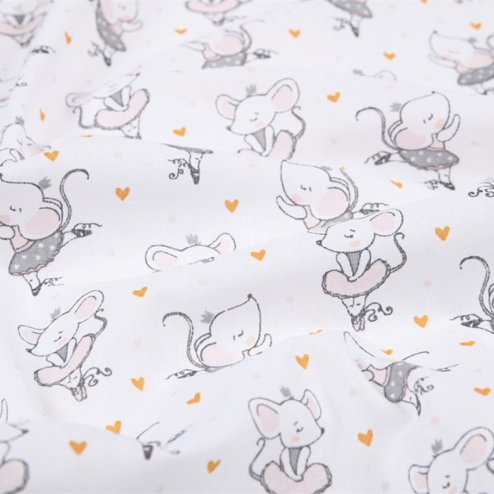 Tissu coton Misty motif souris danseuse en tutu fond blanc