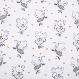 Tissu coton Misty motif souris danseuse en tutu fond blanc