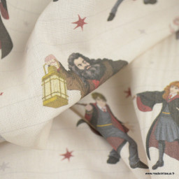 Tissu Harry Potter en coton motif Hagrid, Dumbledore, Hermione et Dobby