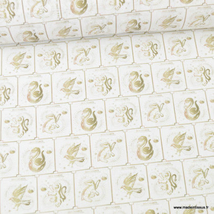 Tissu Harry Potter motifs Maisons de Poudlard : Gryffondor, Poufsouffle, Serdaigle et Serpentard