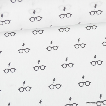 Tissu Harry Potter motifs lunettes et cicatrice de Harry