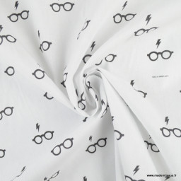 Tissu Harry Potter motifs lunettes et cicatrice de Harry