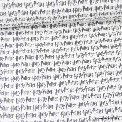 Tissu Harry Potter écriture script noir et blanc