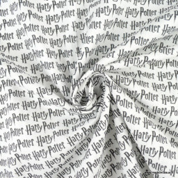 Tissu Harry Potter écriture script noir et blanc