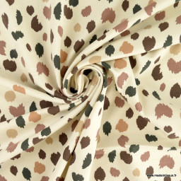 Tissu jersey Takmen motifs tâches marrons léopard fond écru - oeko tex