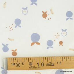 Tissu coton Enduit Jogala motifs fruits fond blanc