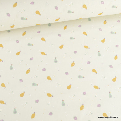 Tissu coton Enduit Tifruit motifs fruits fond lin