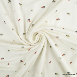 Tissu jersey mini feuillage fond blanc cassé - Oeko tex standard 100