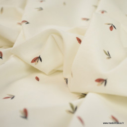 Tissu jersey mini feuillage fond blanc cassé - Oeko tex standard 100