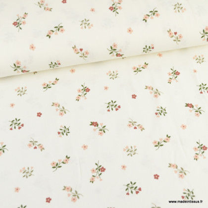 Tissu jersey petites fleurs fond blanc cassé - Oeko tex standard 100